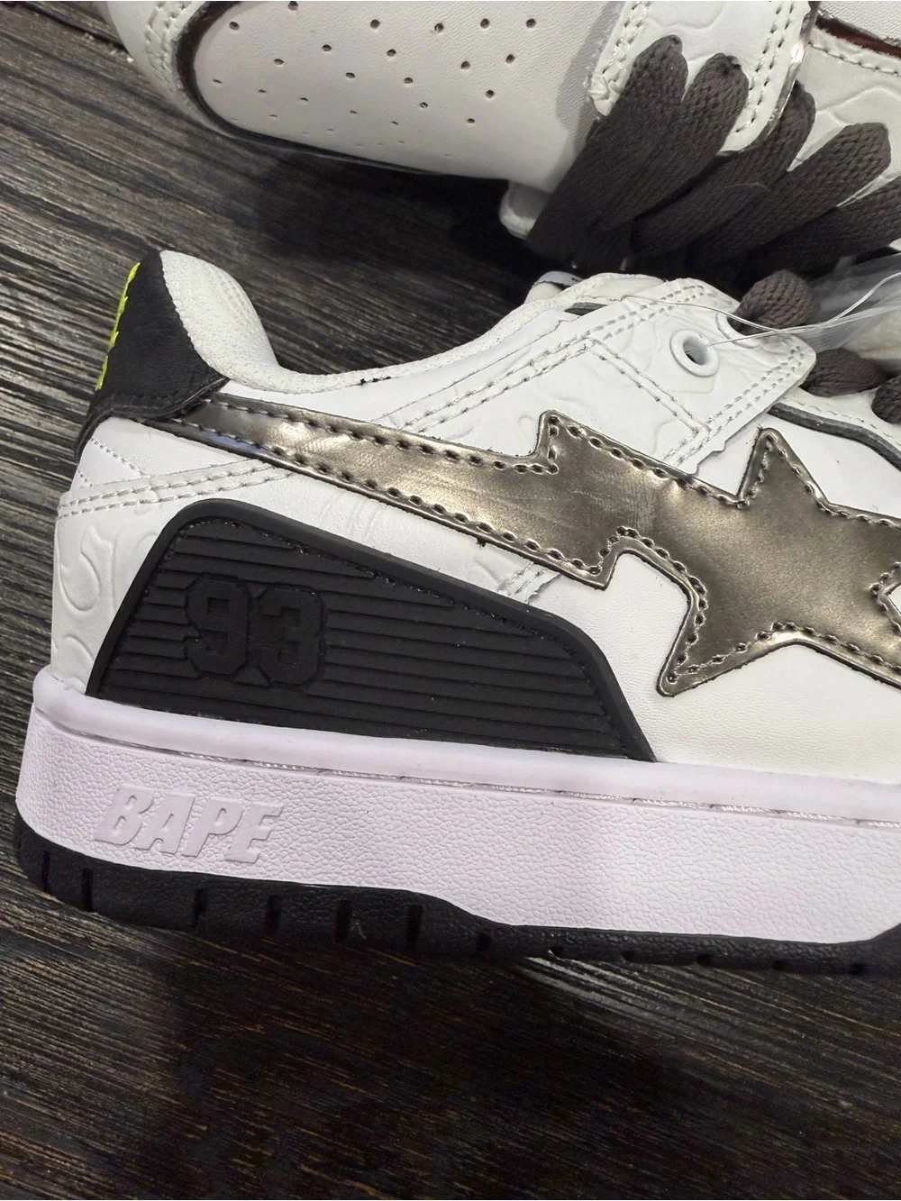 Size 9- A Bathing Ape Sk8 Sta White Metallic Silver BAPE SB